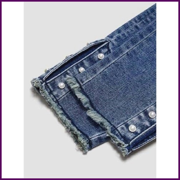 High Waist Tummy Control Skinny Boot Cut Jeans Raw Hem Stretch - Picture 5 of 8